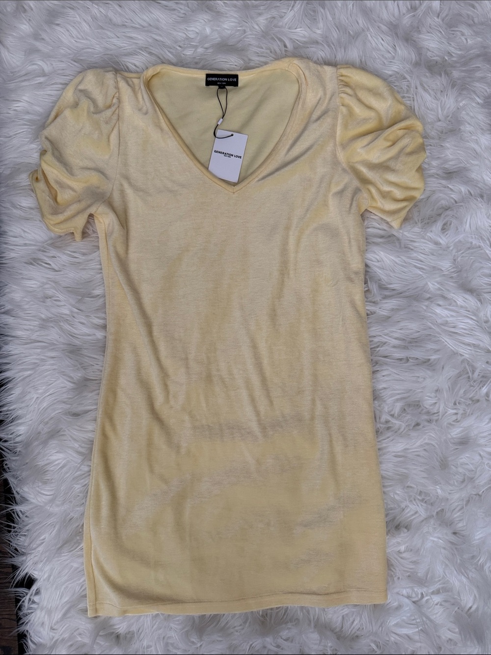 Generation Love Light Yellow V-Neck Puff Sleeve Top